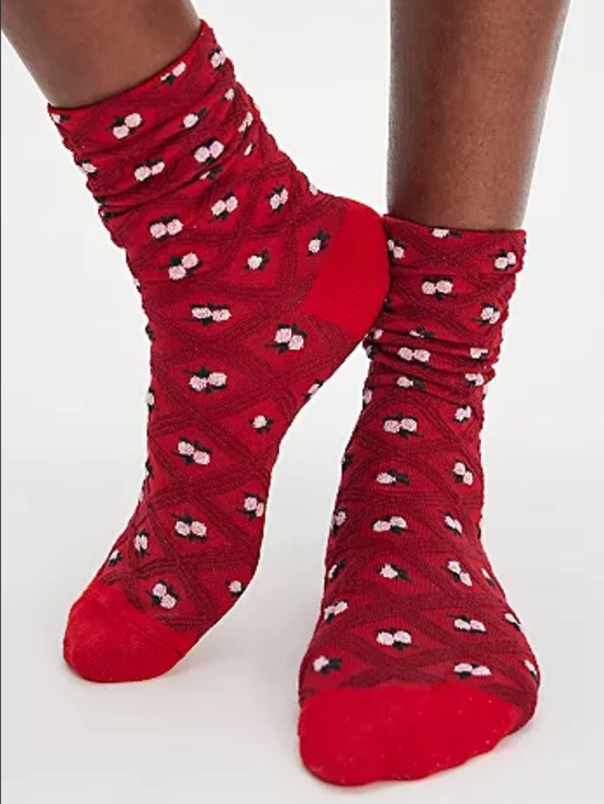 Free People Accessories - Free People Floral Jacquard Trouser Socks in Red | NWT